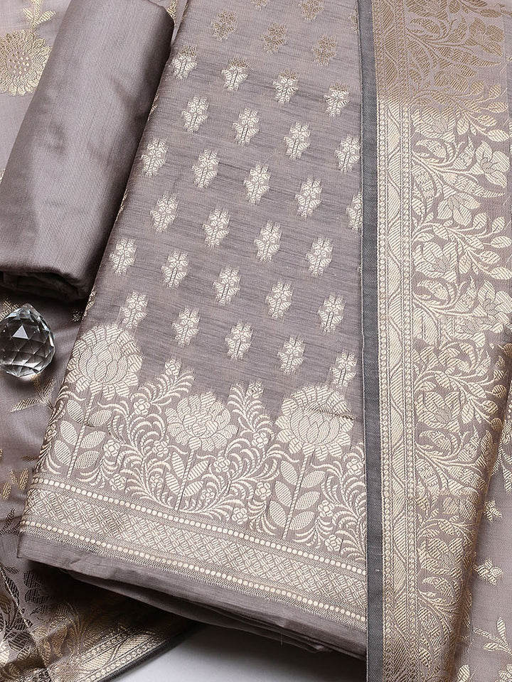 Woven Design Chanderi Unstitched Suit With Pant &amp; Dupatta