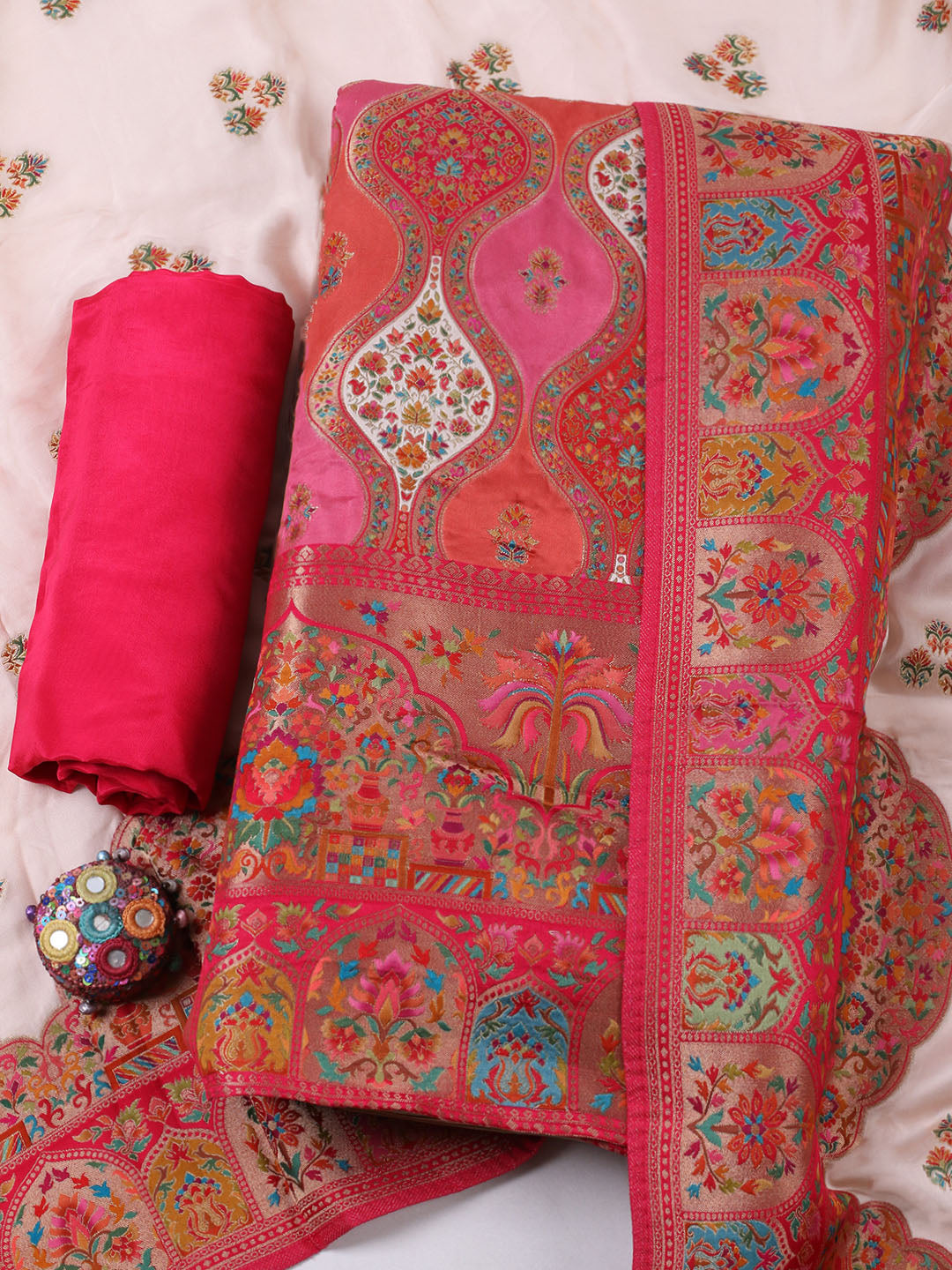 Woven Design Satin Unstitched Suit With Pant &amp; Dupatta