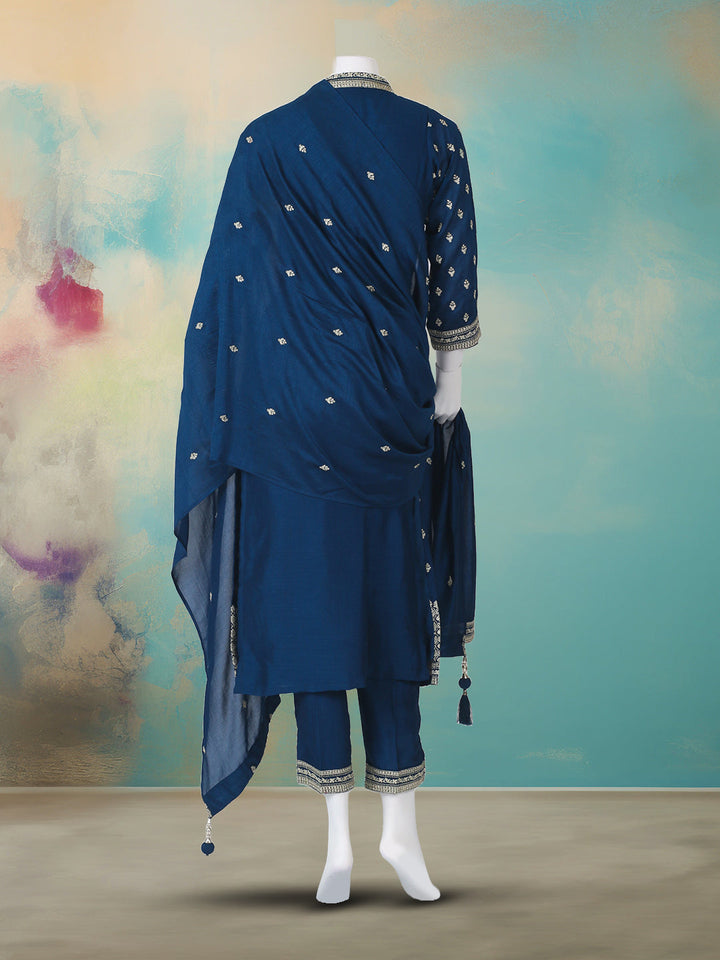Embroidered Art Silk Kurta With Pant &amp; Dupatta