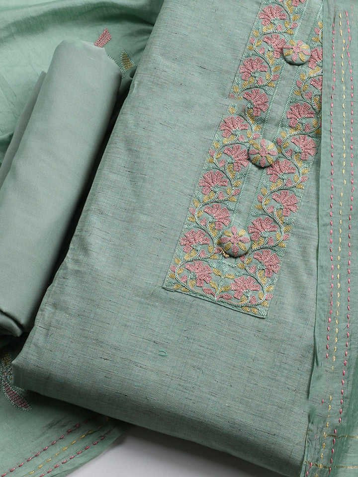 Embroidered Cotton Unstitched Suit With Dupatta