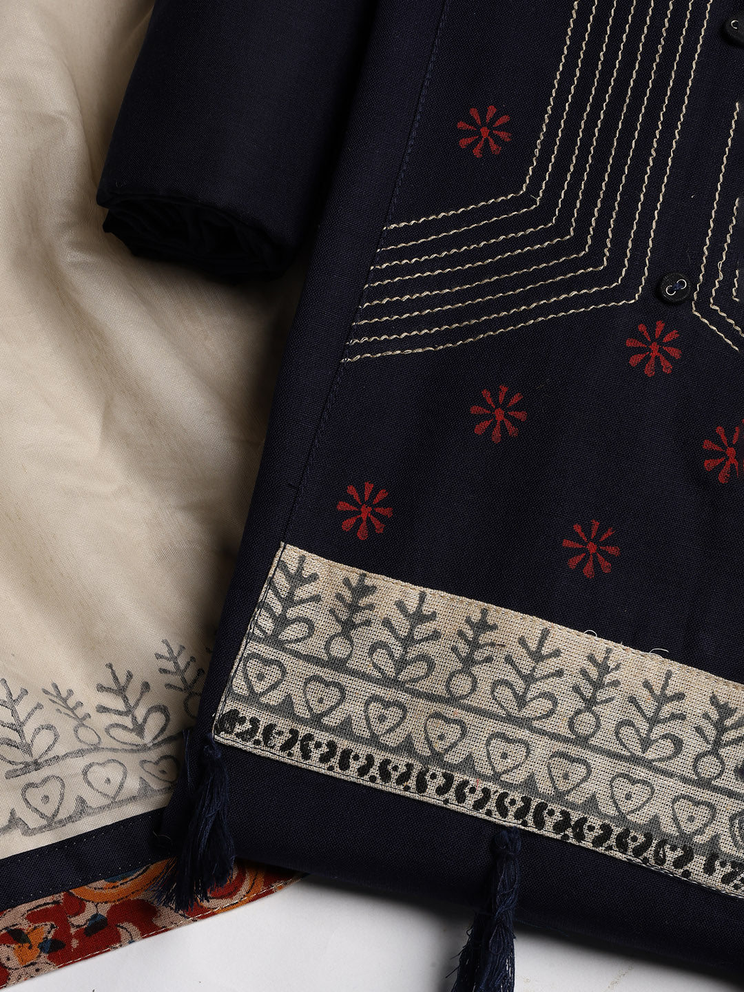 Neck Embroidered Cotton Blend Unstitched Suit With Dupatta