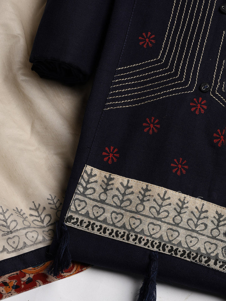 Neck Embroidered Cotton Blend Unstitched Suit With Dupatta