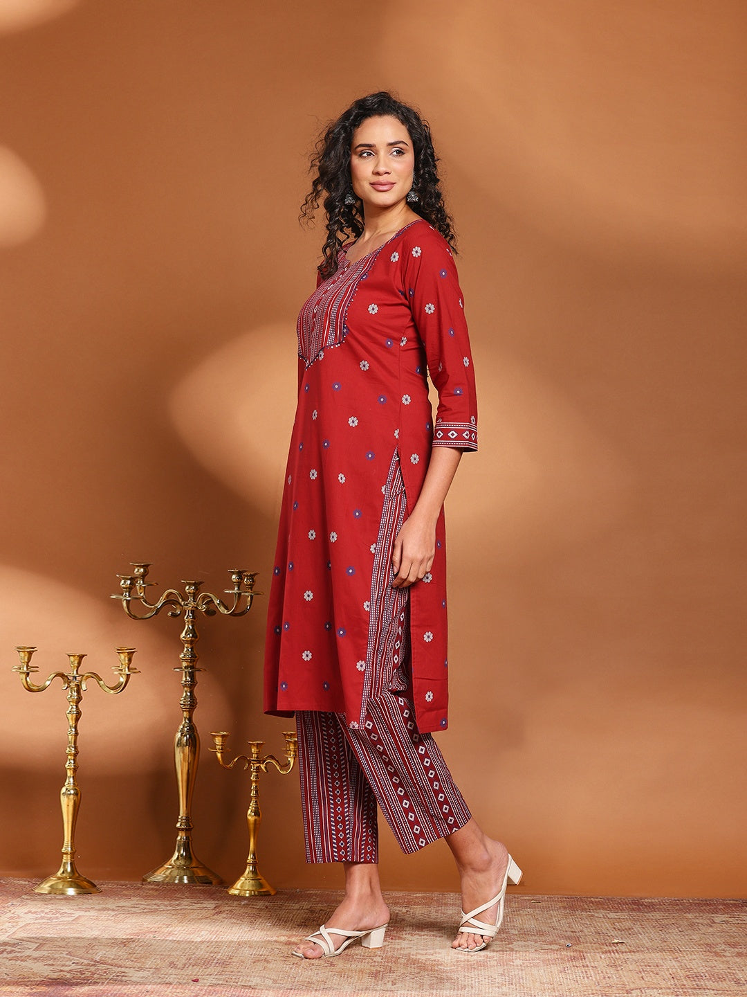 Printed Cotton Blend Kurta With Pant