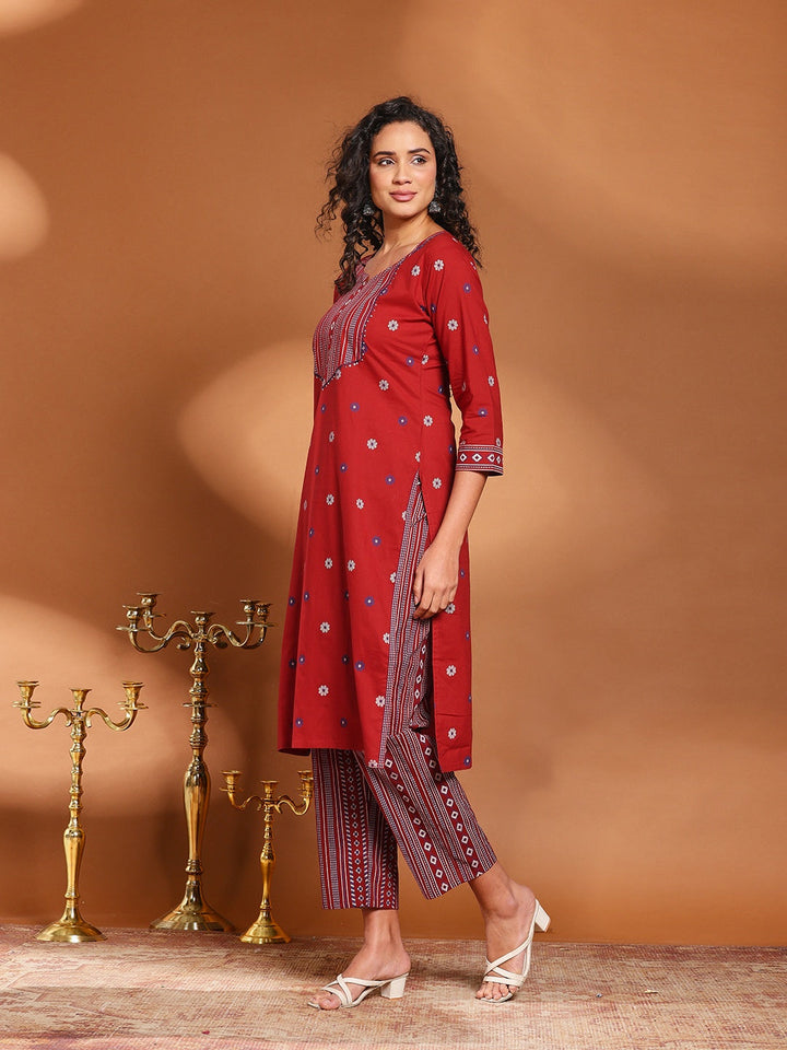 Printed Cotton Blend Kurta With Pant