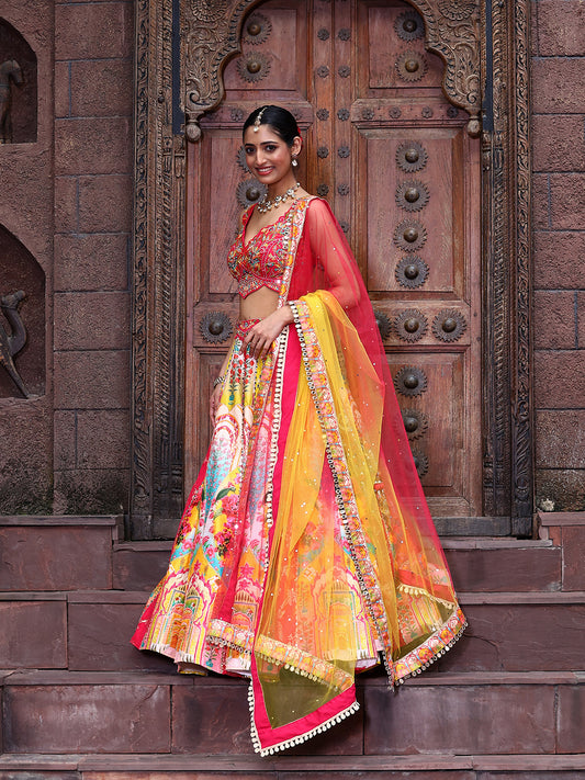 Printed & Embroidered Handloom Lehenga Choli With Dupatta