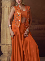 Embroidered Chinon Suit With Pant & Dupatta