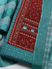 Printed Cotton Blend Unstitched Suit With Pant & Dupatta