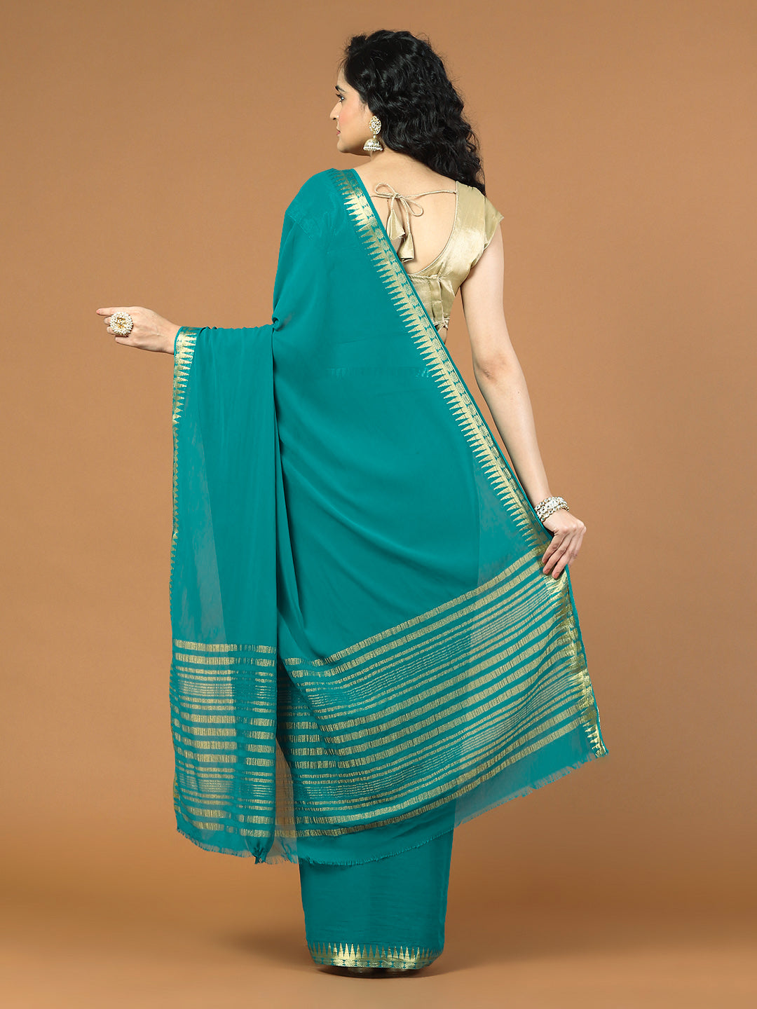 Zari Border Booti Chiffon Woven Saree