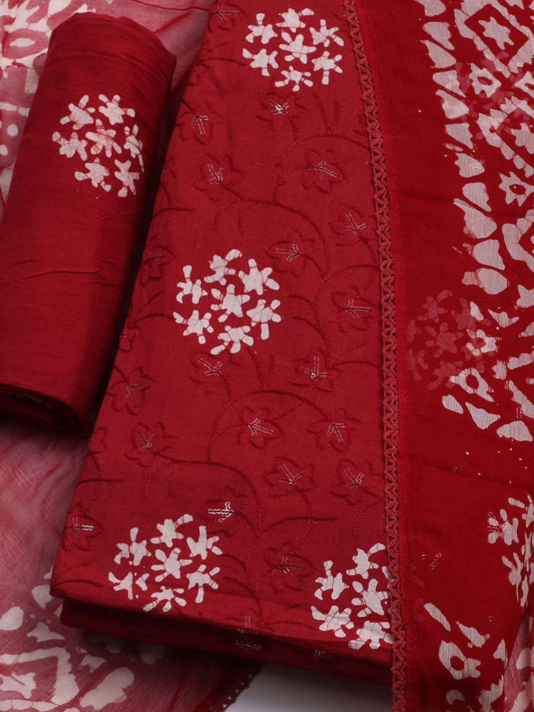 Printed Cotton Blend Unstitched Kurta With Pant &amp; Dupatta
