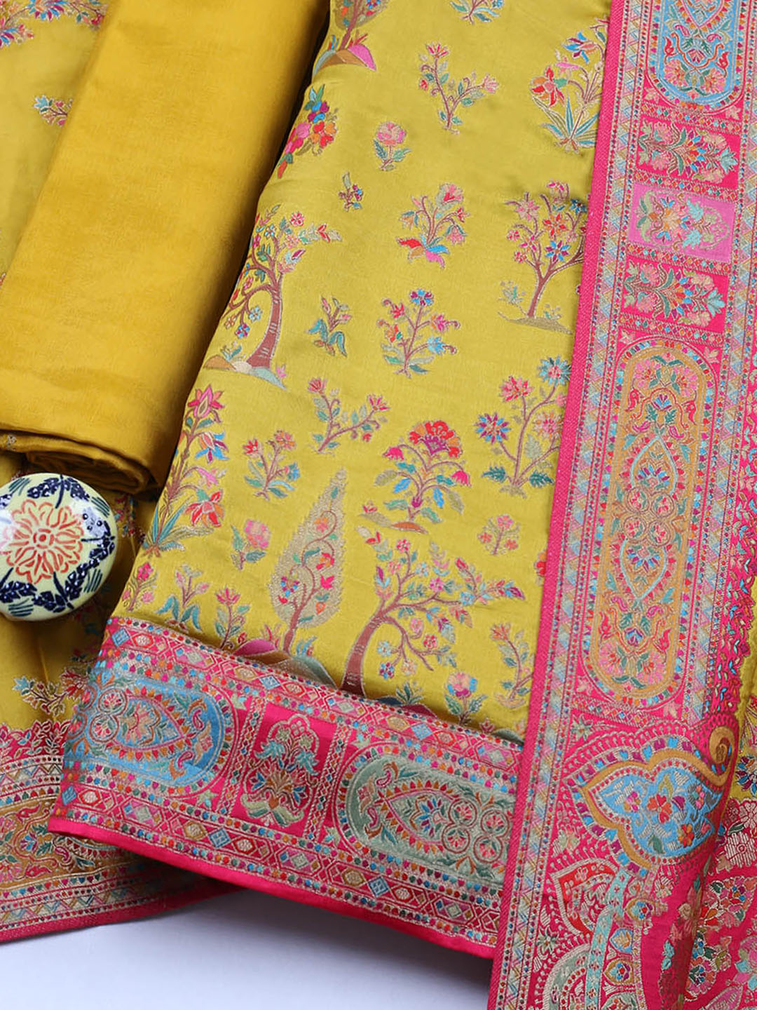 Woven Design Satin Unstitched Suit With Pant &amp; Dupatta