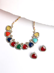 Multicolor Stone Necklace Set With Earrings