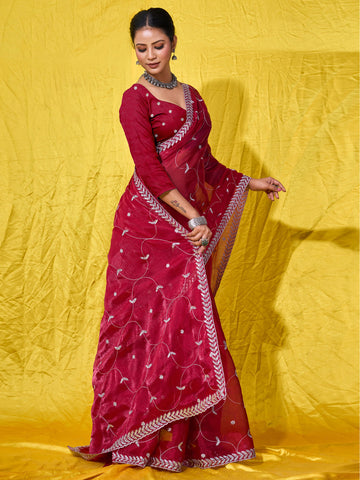 Sequence Embroidery Organza Saree