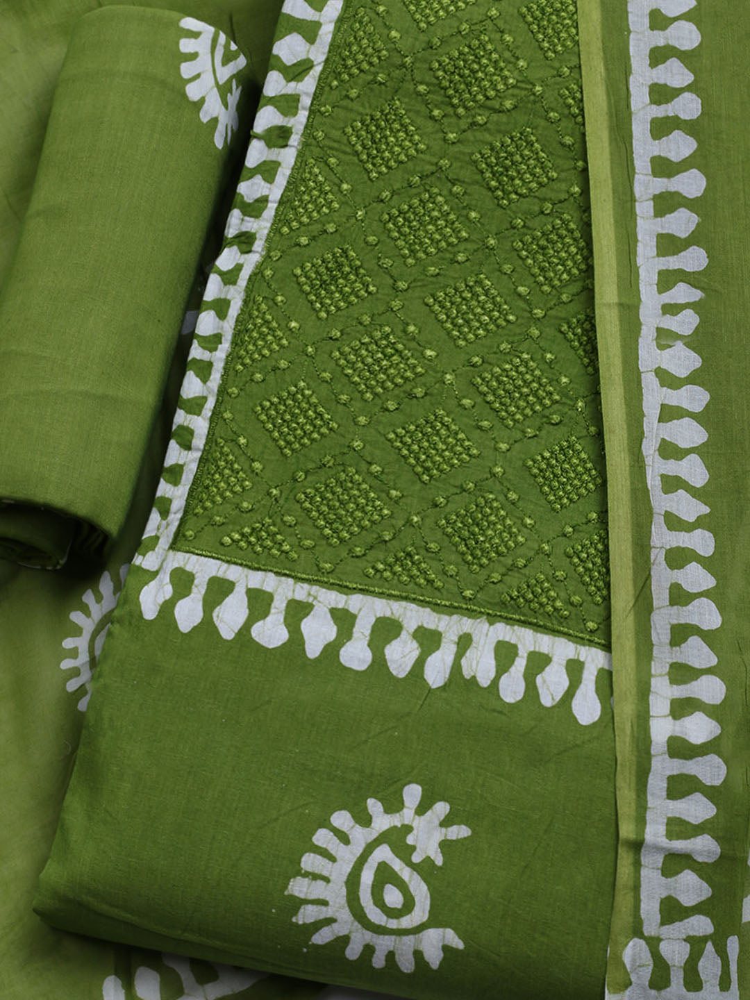 Printed Cotton Blend Unstitched Kurta With Pant &amp; Dupatta