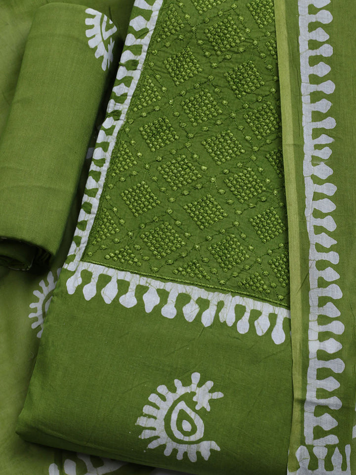 Printed Cotton Blend Unstitched Kurta With Pant &amp; Dupatta