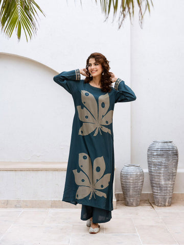 Neck Embroidery Cotton Blend Kurti With Palazzo