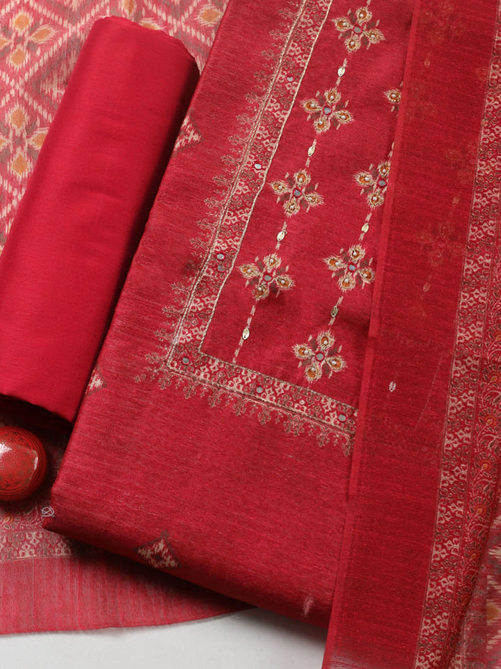 Woven Design Chanderi Unstitched Suit With Pant &amp; Dupatta