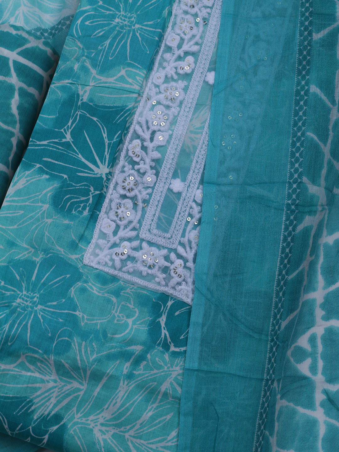 Patch Neck Cotton Blend Unstitched Suit With Dupatta
