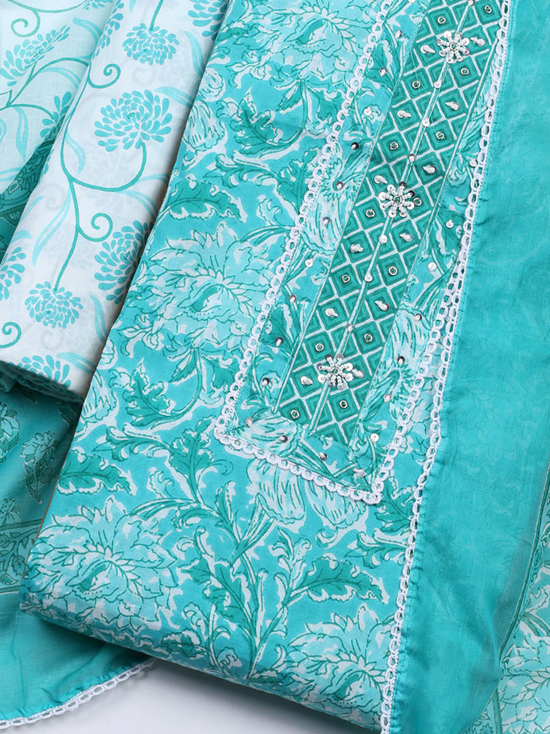 Printed Cotton Blend Unstitched Suit With Dupatta