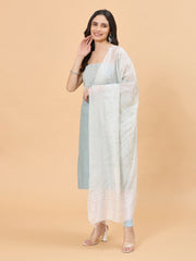 Neck Embroidered Cotton Blend Unstitched Suit Piece With Dupatta