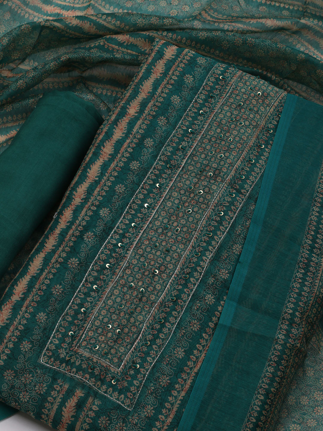 Printed Chanderi Unstitched Suit With Dupatta