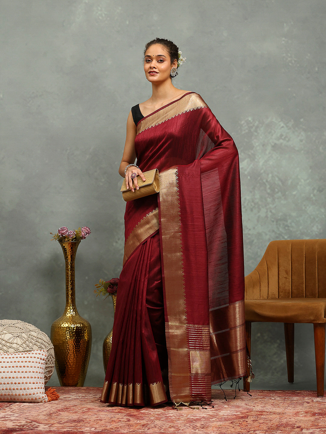 Plain Art slik Saree