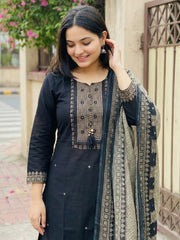 Printed Cotton Blend Kurta With Pant & Dupatta
