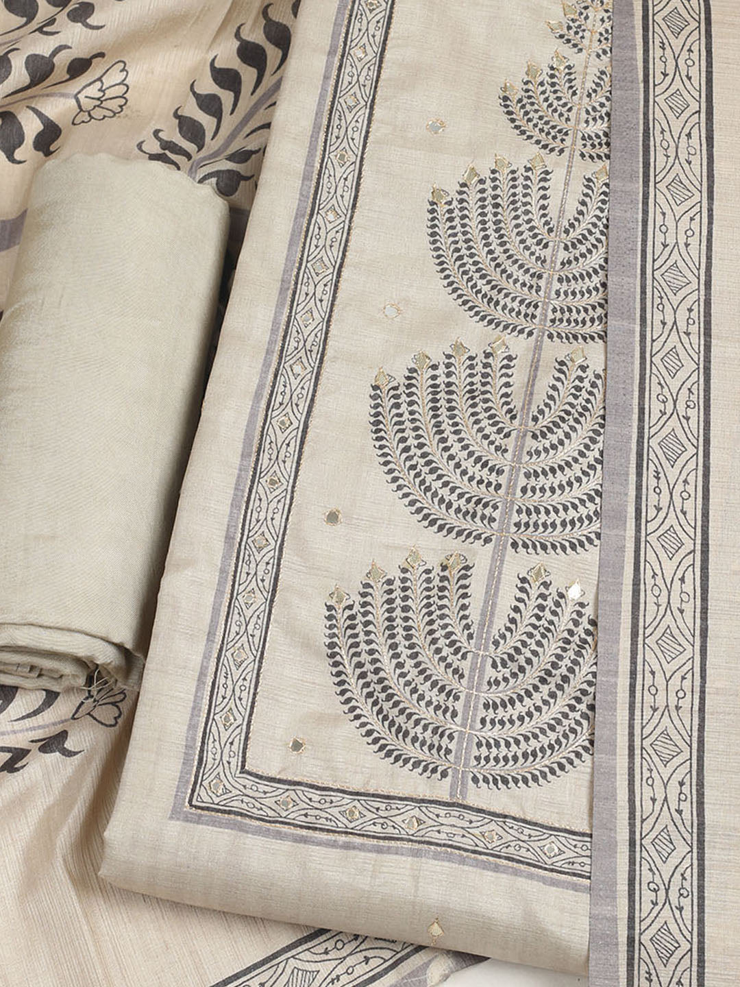 Embroidered Tussar Unstitched Suit With Dupatta