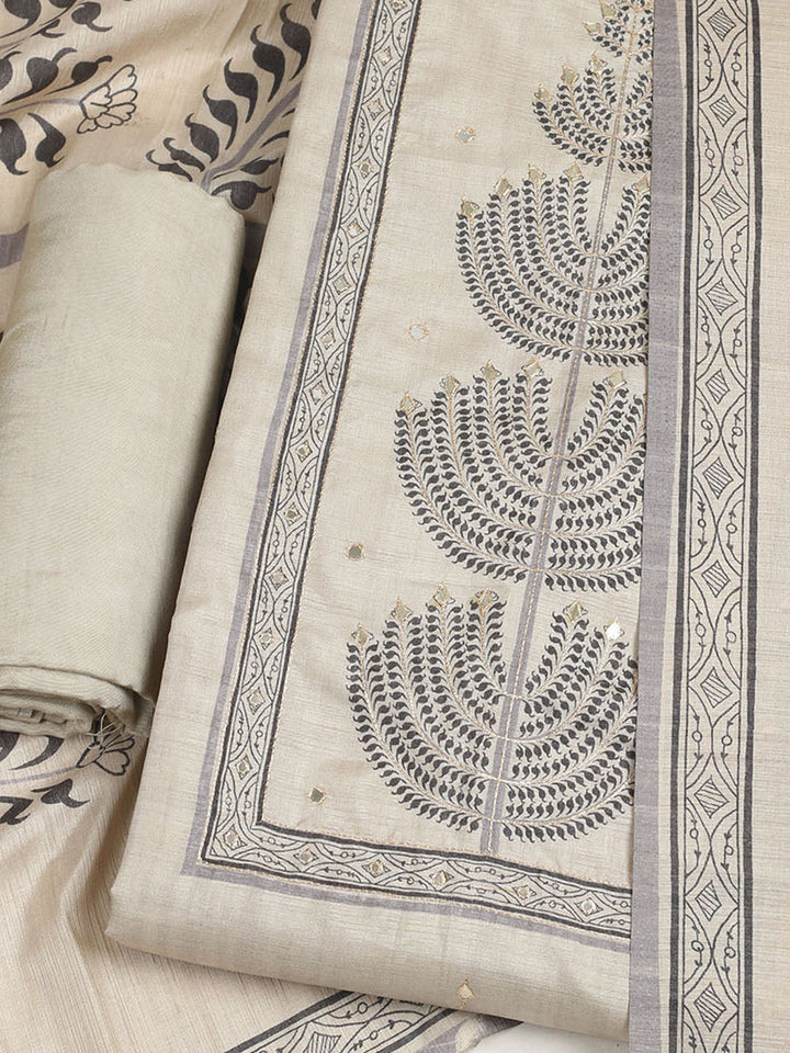 Embroidered Tussar Unstitched Suit With Dupatta