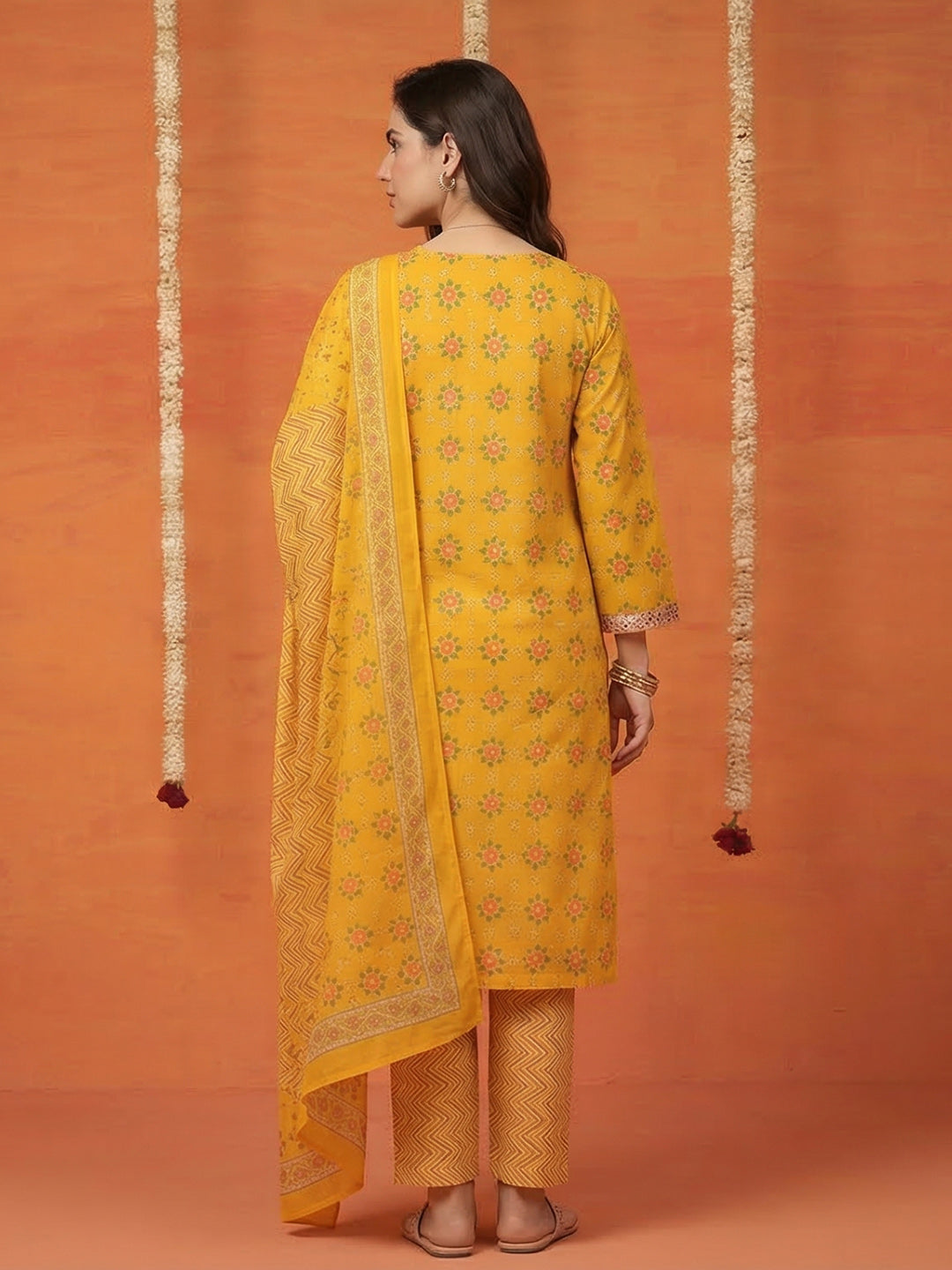 Printed Cotton Blend Kurta With Pant &amp; Dupatta