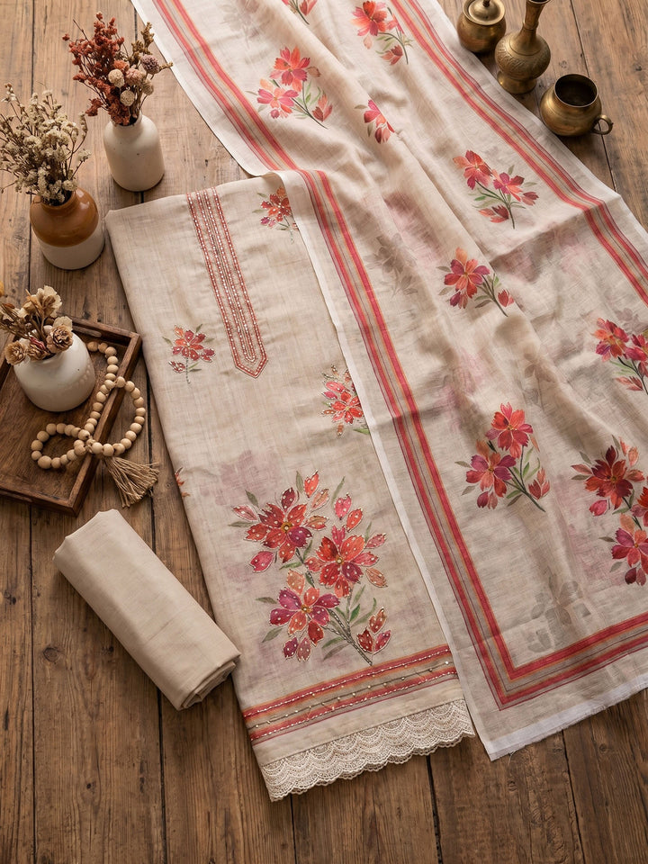 Printed Linen Unstitched Suit With Dupatta