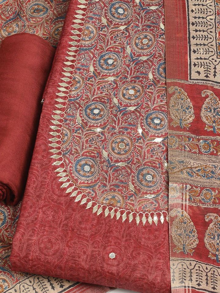 Embroidered Tussar Unstitched Suit With Dupatta