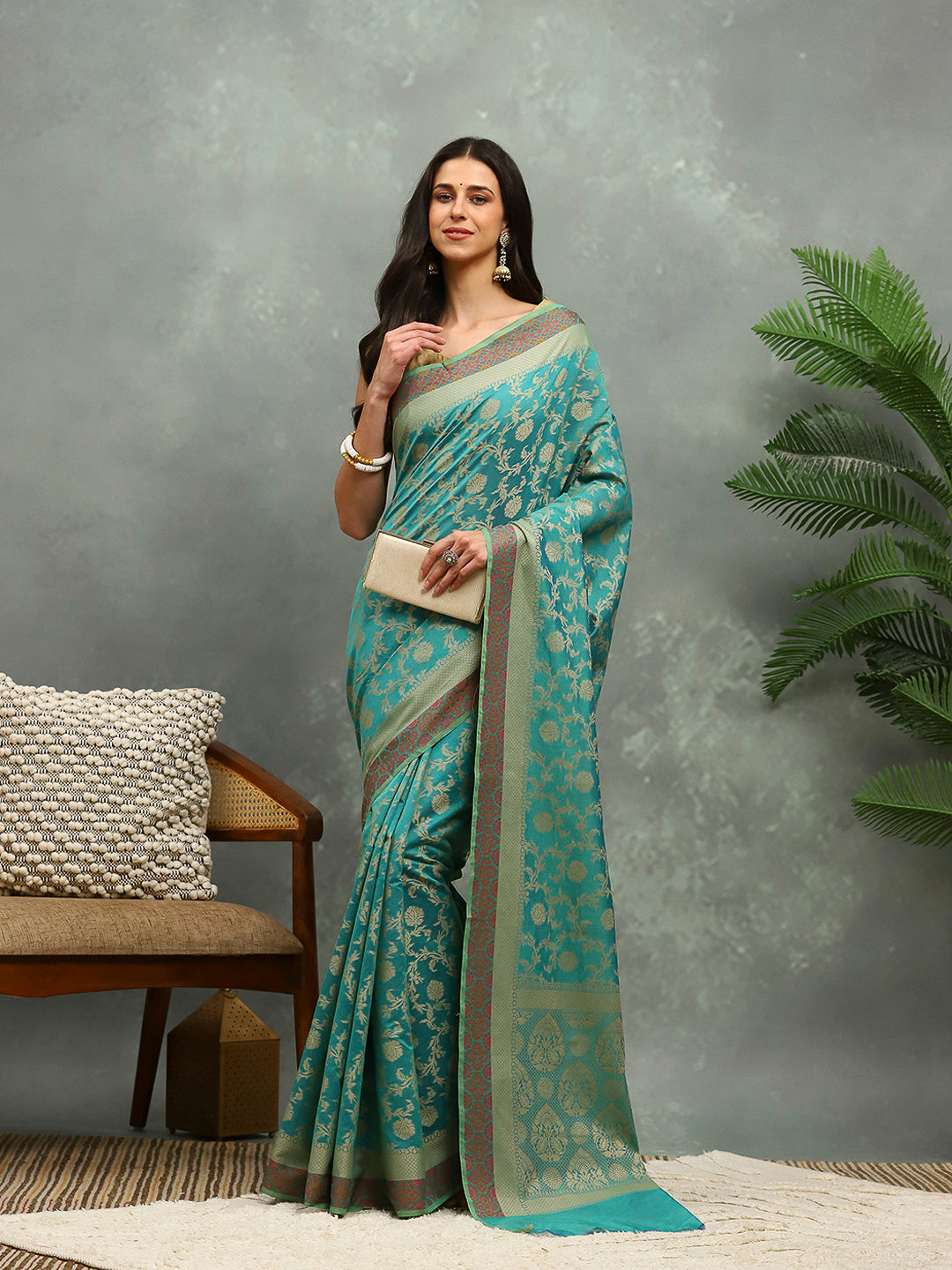 Resham Embroidered Cotton Blend Woven Saree