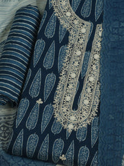 Printed Cotton Unstitched Suits Printed Suit With Pant & Dupatta