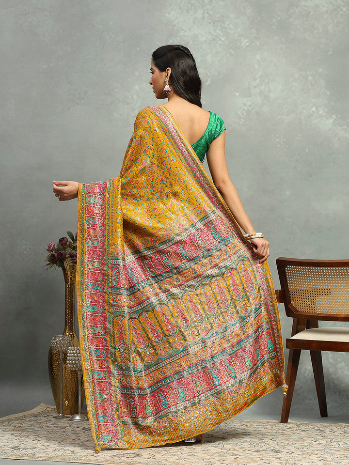 Floral Woven Embroidered Dola Silk Saree