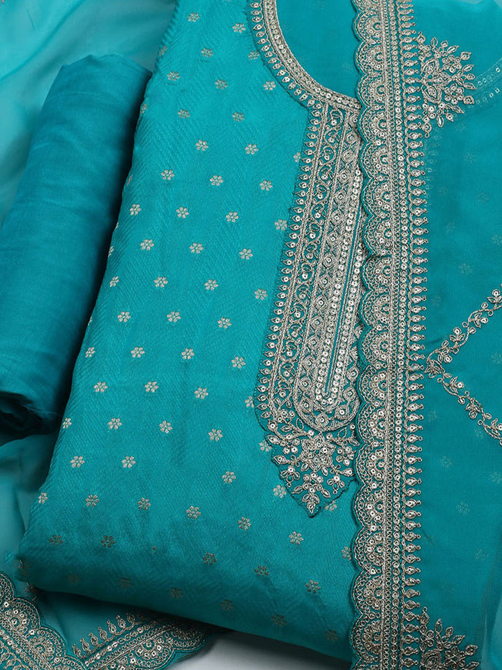 Neck Embroidered Chanderi Unstitched Suit With Dupatta