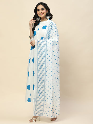 Printed Booti Cotton Kurta With Pants & Dupatta