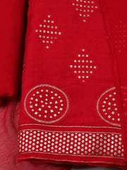 Embroidered Chanderi Hot Pink Unstitched Suit With Pant & Dupatta