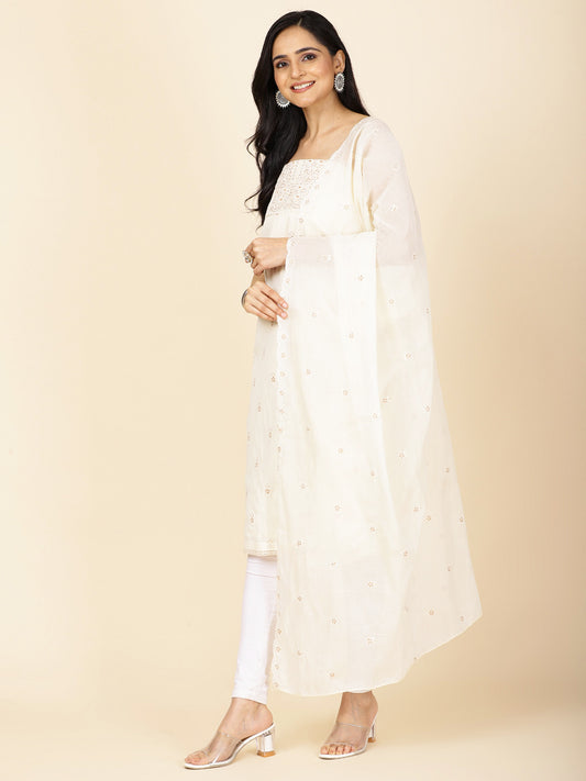 Neck Embroidered Cotton Unstitched Suit Piece With Dupatta