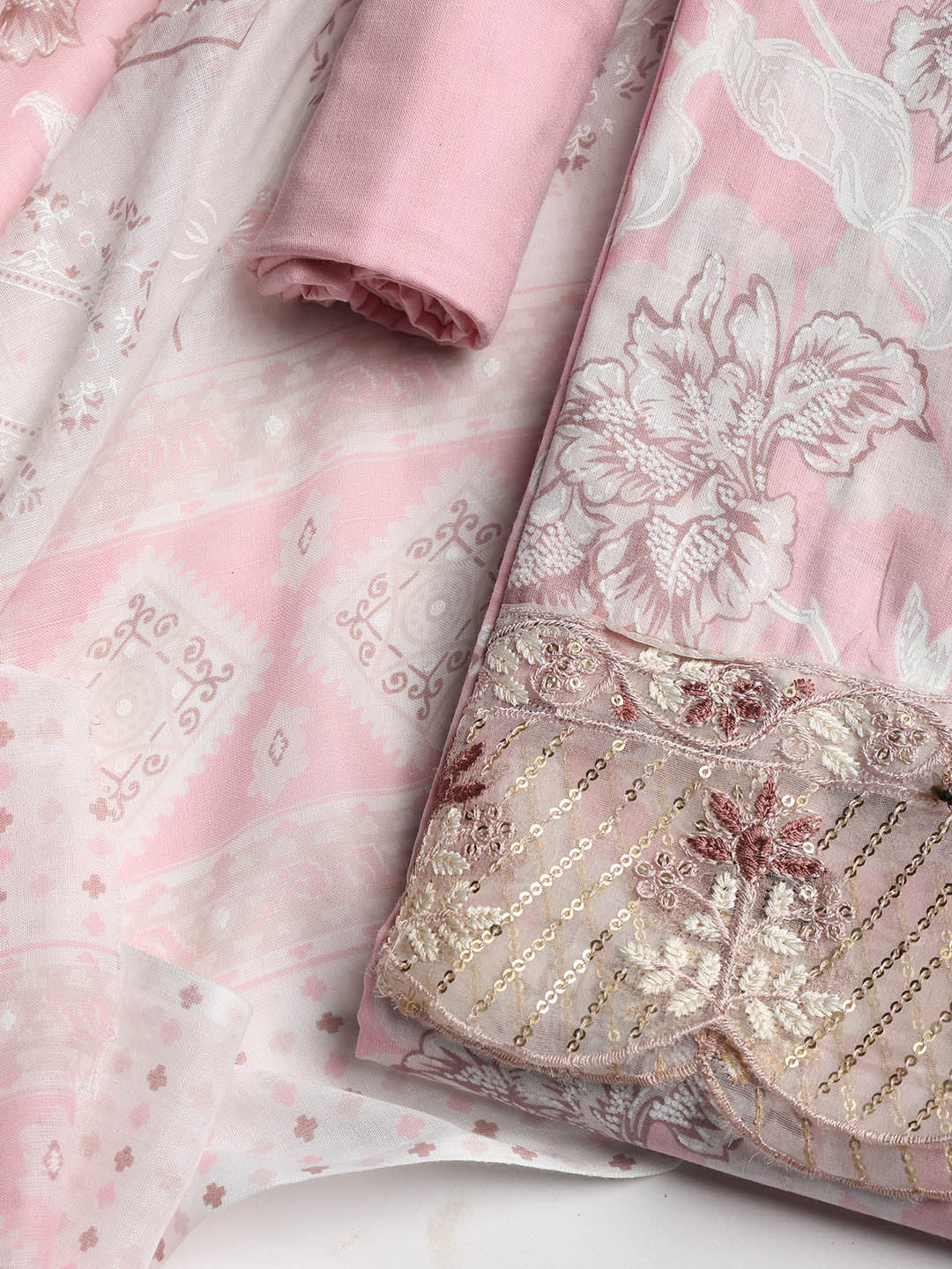 Printed Cotton Blend Unstitched Suit With Dupatta