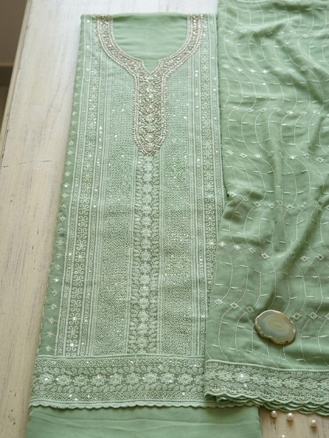 Embroidered Georgette Unstitched Suit With Pant &amp; Dupatta