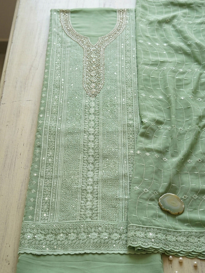 Embroidered Georgette Unstitched Suit With Pant &amp; Dupatta