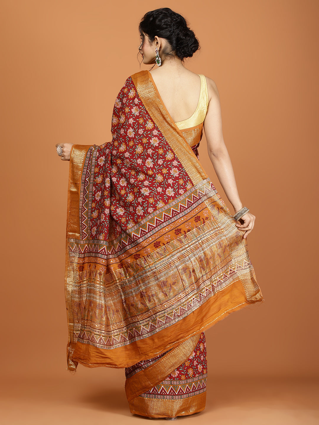 Floral Zari Border Printed Art Silk Woven Saree