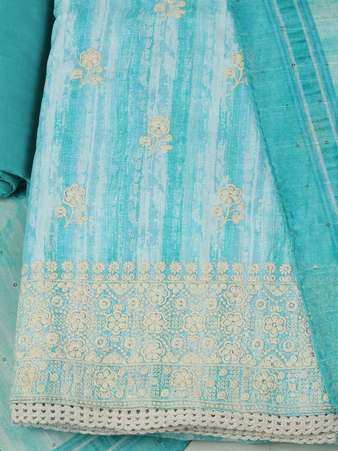 Embroidered Cotton Unstitched Suit With Pant &amp; Dupatta