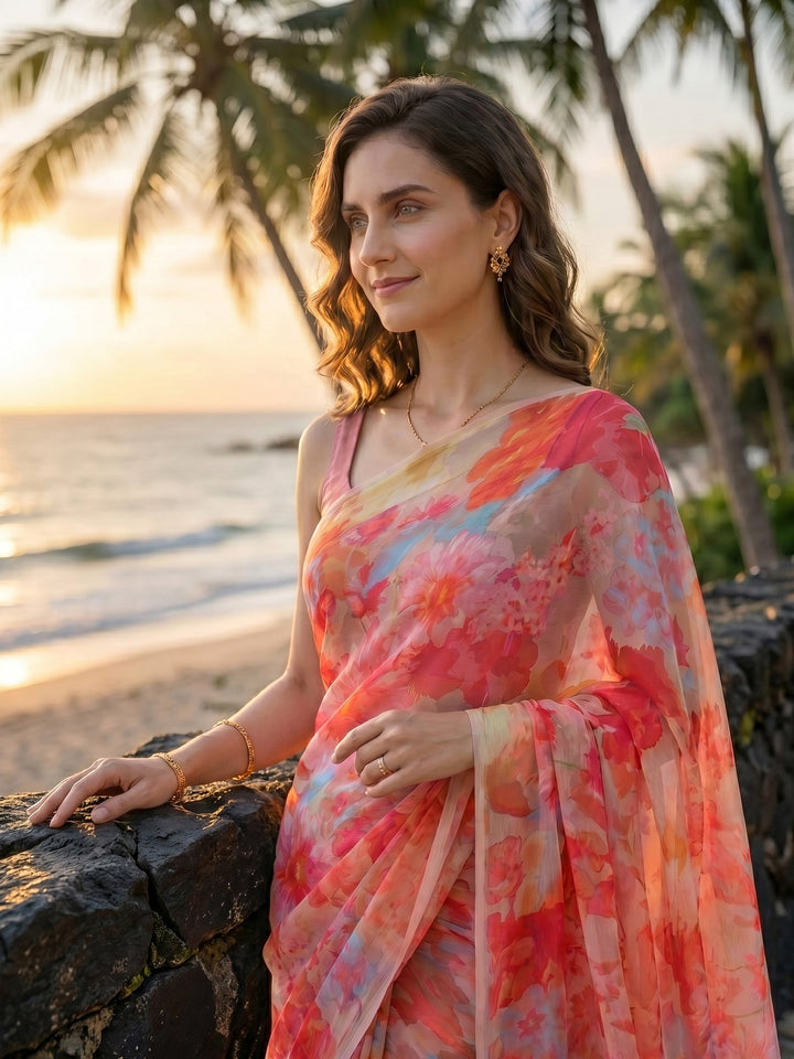 Digital Print Chiffon Saree