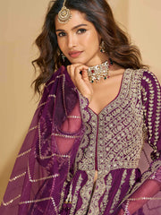 Embroidered Chinon Kurta With Plazzo & Dupatta