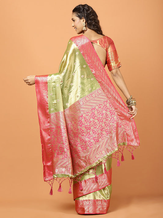 Plain Zari Border Banarasi Woven Saree