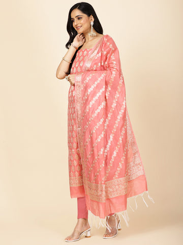 Ethnic Motifs Woven Chanderi Unstitched Suit With Dupatta