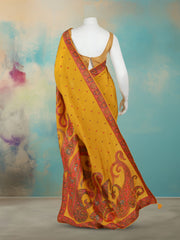 Printed Dola Silk Mustard Saree