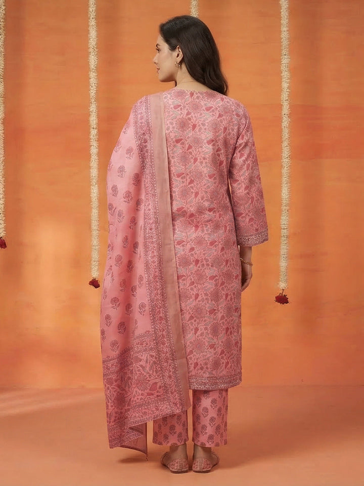 Printed Cotton Blend Kurta With Pant &amp; Dupatta