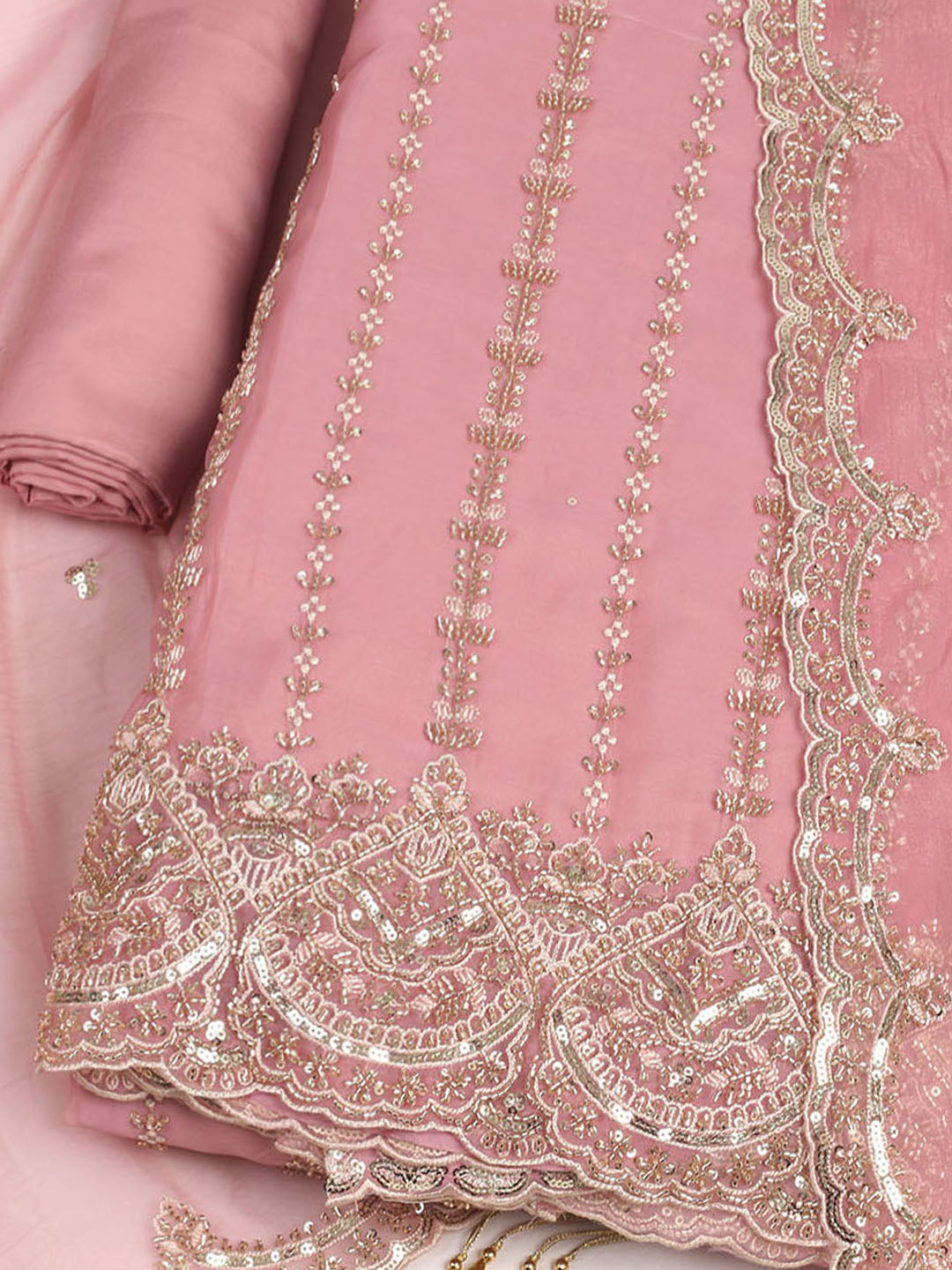 Embelished Organza Unstitched Suit With Dupatta
